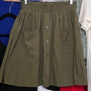Olive Button-Front Skirt